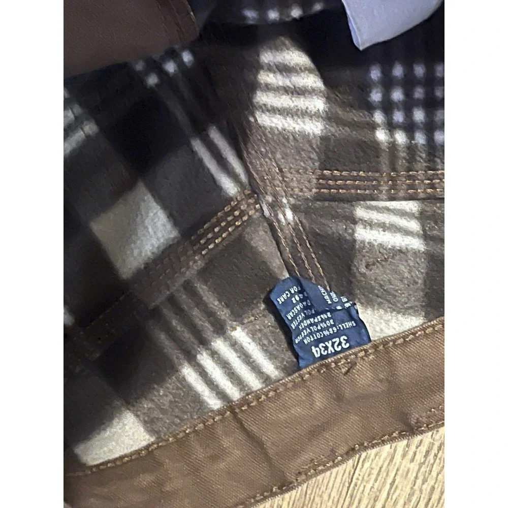 Rugged Wear Haggar Mens 32x34 Flannel Lined Brown Canvas Work Pants Straight Leg
